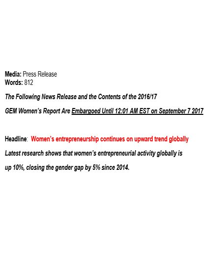 Global Report on Women’s Entrepreneurship in Canada Press released – Sept 2017